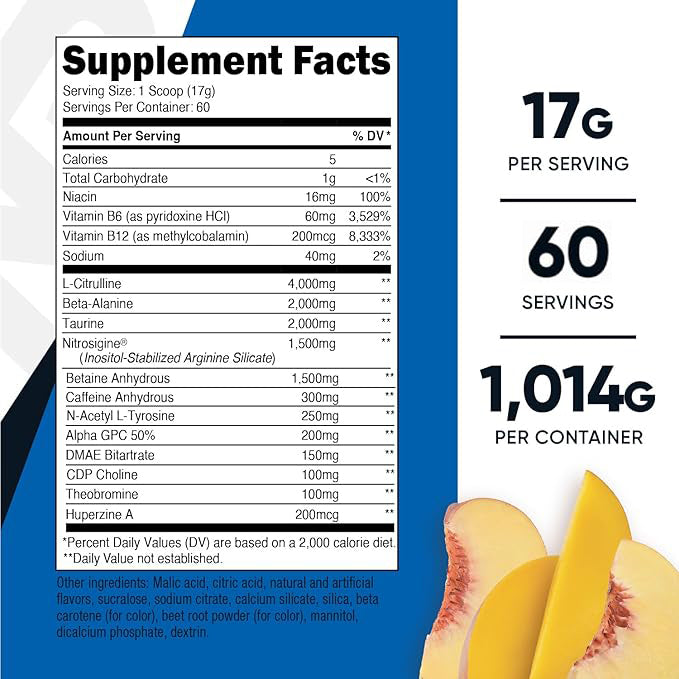 Complejo preentrenamiento Xtreme Pre-X de Nutricost (melocotón y mango)
